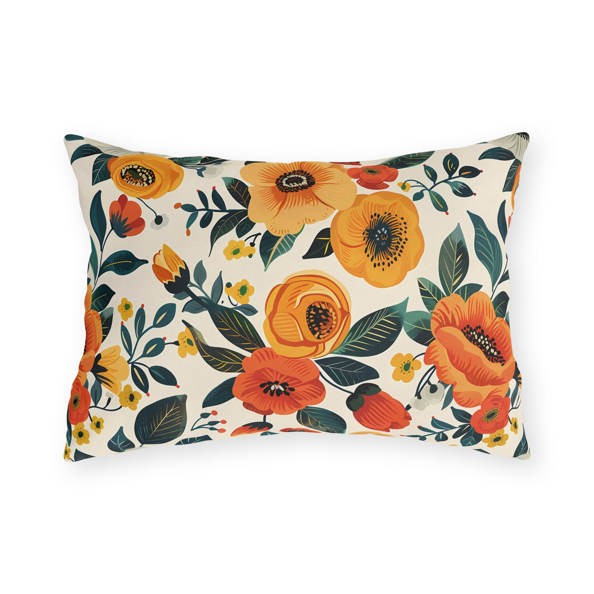 Golden Bloom Harmony Outdoor Lumbar Pillow - Spun Polyester - Double-Sided Print - UV-Resistant - Water-Resistant - Lumbar size: 20" x 14"
