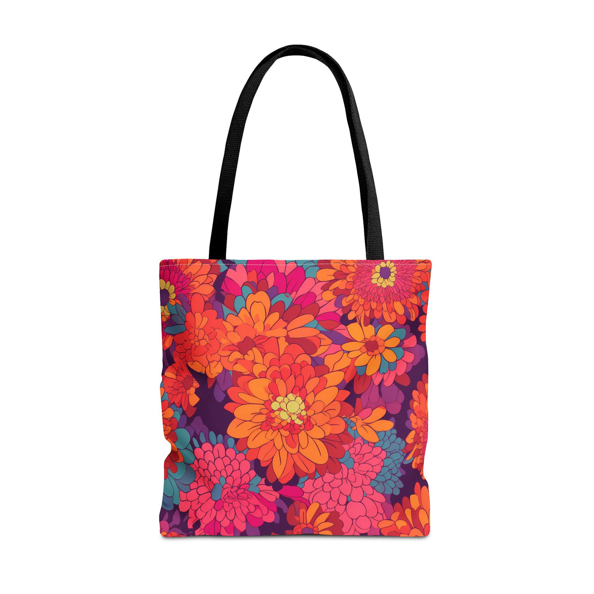 On Fire Flower Power Tote Bag - Bring Electrifying 60s Groovy Flowers on Your Next Adventure! Available in 3 sizes.