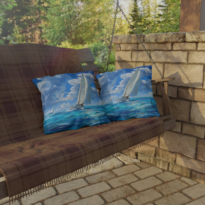 Ocean Breeze Sailing Square Outdoor Pillow - Spun Polyester - Double-Sided Print - UV-Resistant - Water-Resistant - Available in 3 sizes.