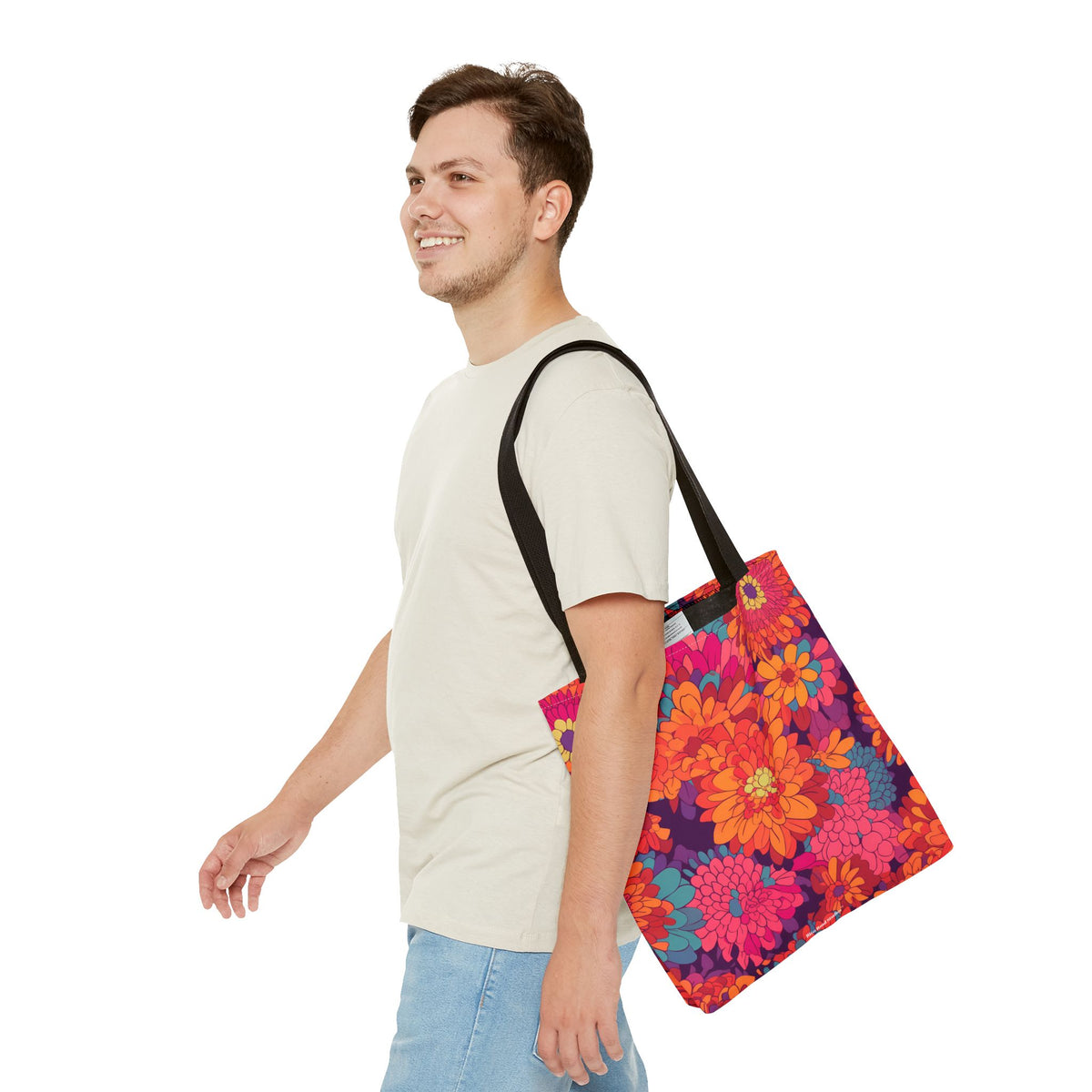 On Fire Flower Power Tote Bag - Bring Electrifying 60s Groovy Flowers on Your Next Adventure! Available in 3 sizes.
