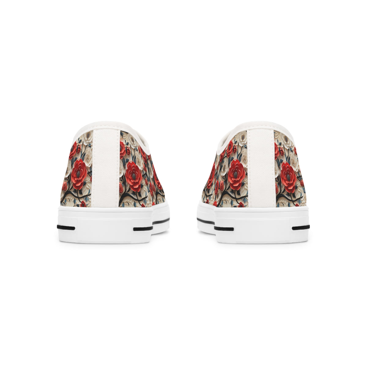 3D Rose Trellis Ladies' Low Top Sneakers - Walk Through a Garden of Elegance – Where Roses Bloom at Your Feet!