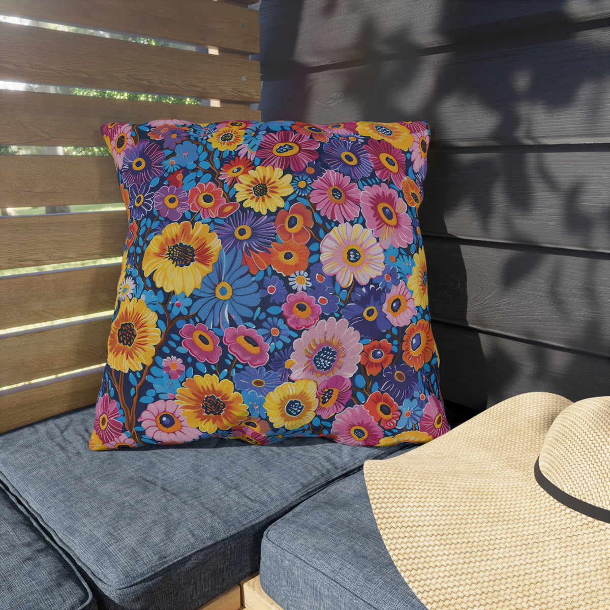 Midnight Garden Whimsy Square Outdoor Pillow - Spun Polyester - Double-Sided Print - UV-Resistant - Water Resistant - Available in 3 sizes.