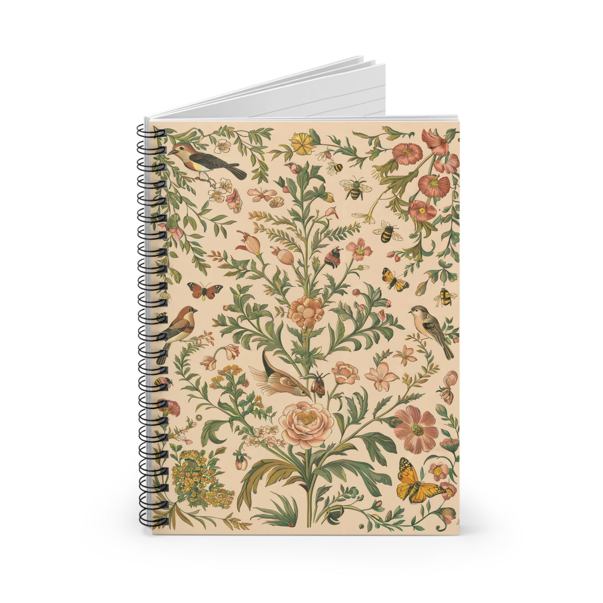 Floral Aviary Harmony Spiral Notebook - Ruled Line - Capture Nature's Harmony – Where Birds, Bees, and Butterflies Dance Among Blooms!
