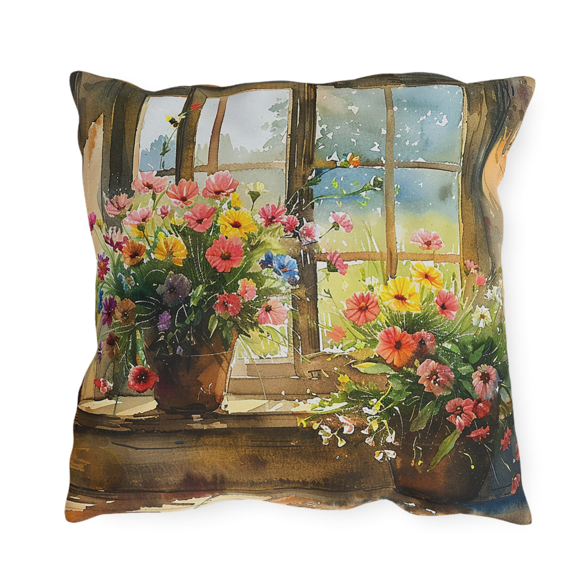 Morning Bloom Delight Square Outdoor Pillow - Spun Polyester - Double-Sided Print - UV-Resistant - Water-Resistant - Available in 3 sizes.