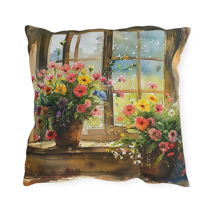 Morning Bloom Delight Square Outdoor Pillow - Spun Polyester - Double-Sided Print - UV-Resistant - Water-Resistant - Available in 3 sizes.