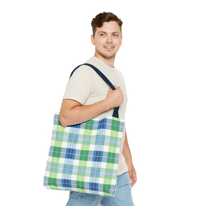 Spring Mist Plaid Tote Bag - Tote Your Essentials in Style - Fresh Plaid for Bright Days! Available in 3 sizes.