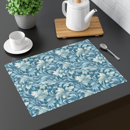 Soft Blue Leaf Tapestry Placemat - Elevate Your Dining with Tranquil Blue Elegance! Cotton Twill - 18" x 14"