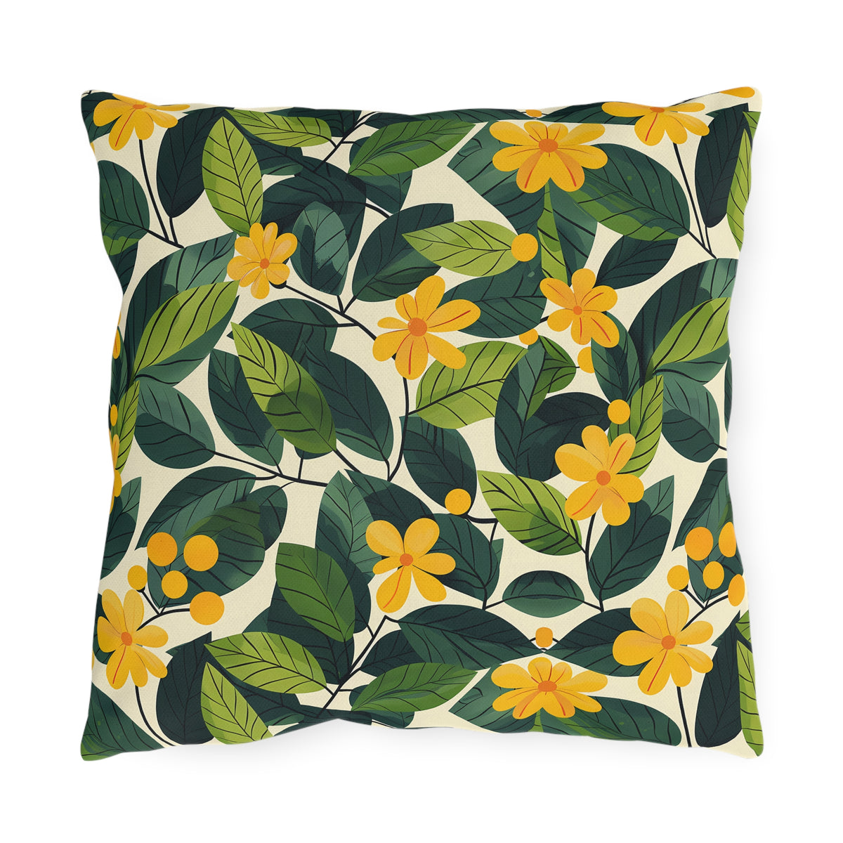 Sunshine Vines Square Outdoor Pillow - Spun Polyester - Double-Sided Print - UV-Resistant - Water-Resistant - Available in 3 sizes.