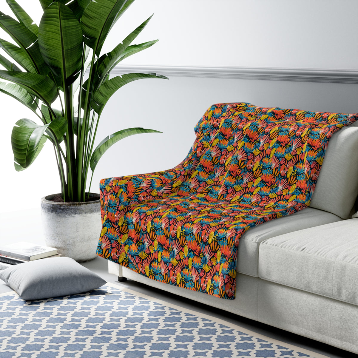 Coral Plume Sherpa Fleece Blanket - Wrap Up in Whimsy - Dive into Cozy Coral Comfort! Available in 2 sizes.