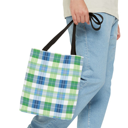 Spring Mist Plaid Tote Bag - Tote Your Essentials in Style - Fresh Plaid for Bright Days! Available in 3 sizes.
