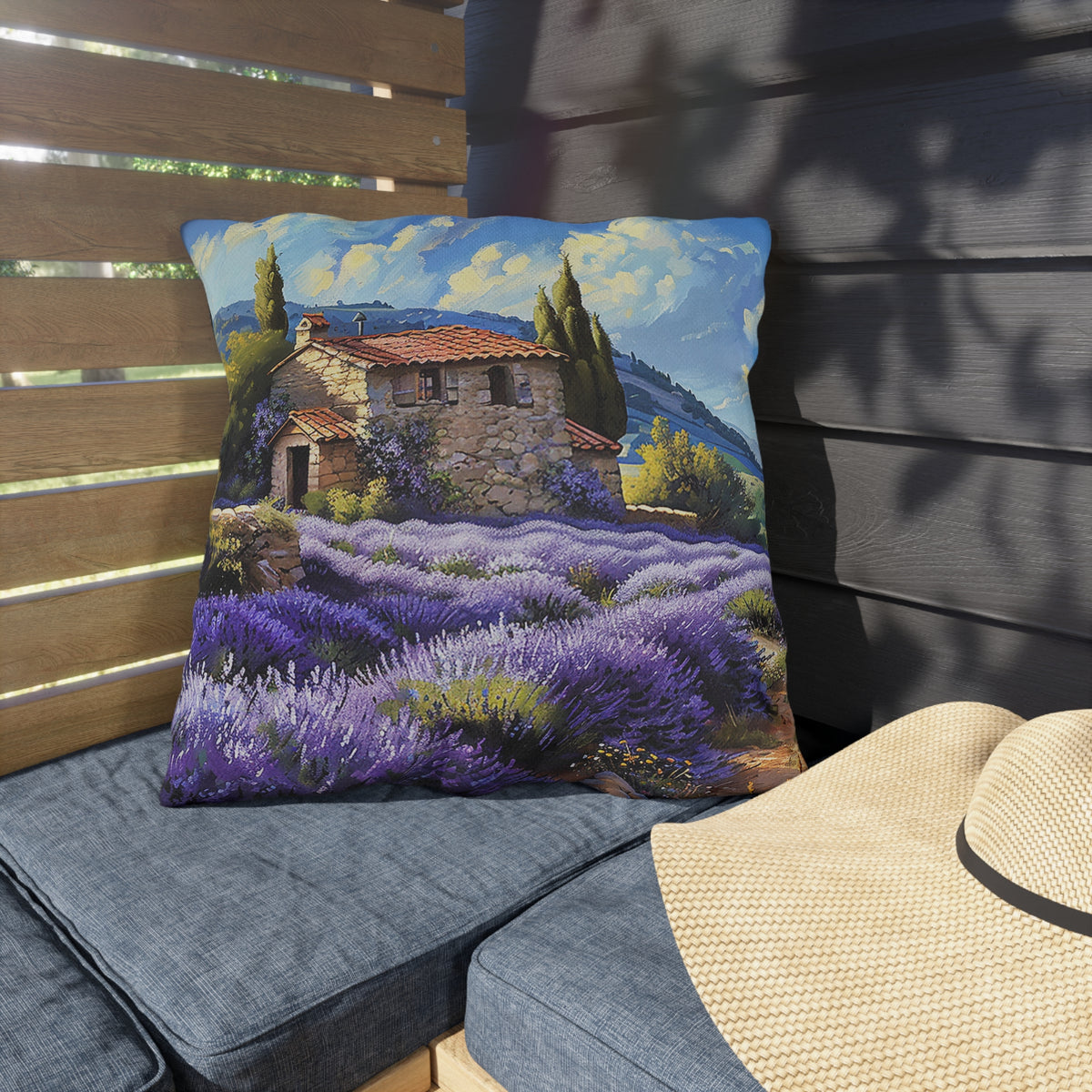 Tuscan Lavender Dreams Square Outdoor Pillow - Spun Polyester - Double-Sided Print - UV-Resistant - Water-Resistant - Available in 3 sizes.