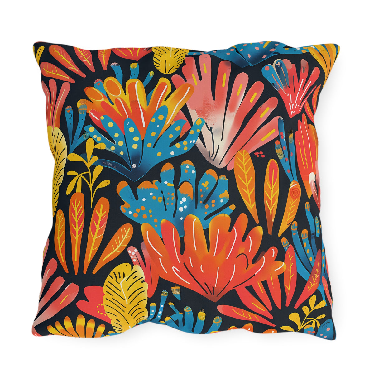 Coral Plume Square Outdoor Pillow - Spun Polyester - Double-Sided Print - UV-Resistant - Water-Resistant - Available in 3 sizes.