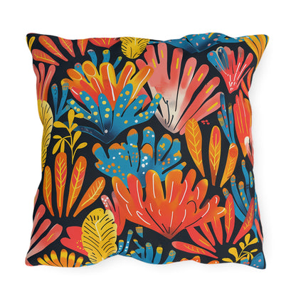 Coral Plume Square Outdoor Pillow - Spun Polyester - Double-Sided Print - UV-Resistant - Water-Resistant - Available in 3 sizes.