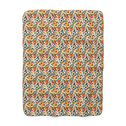 Golden Bloom Harmony Sherpa Fleece Blanket - Curl Up in Comfort - Bright Blooms for Blissful Days! Available in 2 sizes.