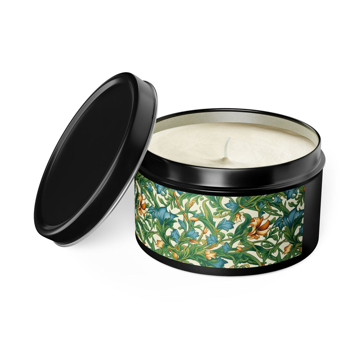 Medieval Meets Modern Vines Tin Candle. Light Up Your Space with Timeless Elegance! Available in 2 sizes, 3 finishes, and 5 scents.