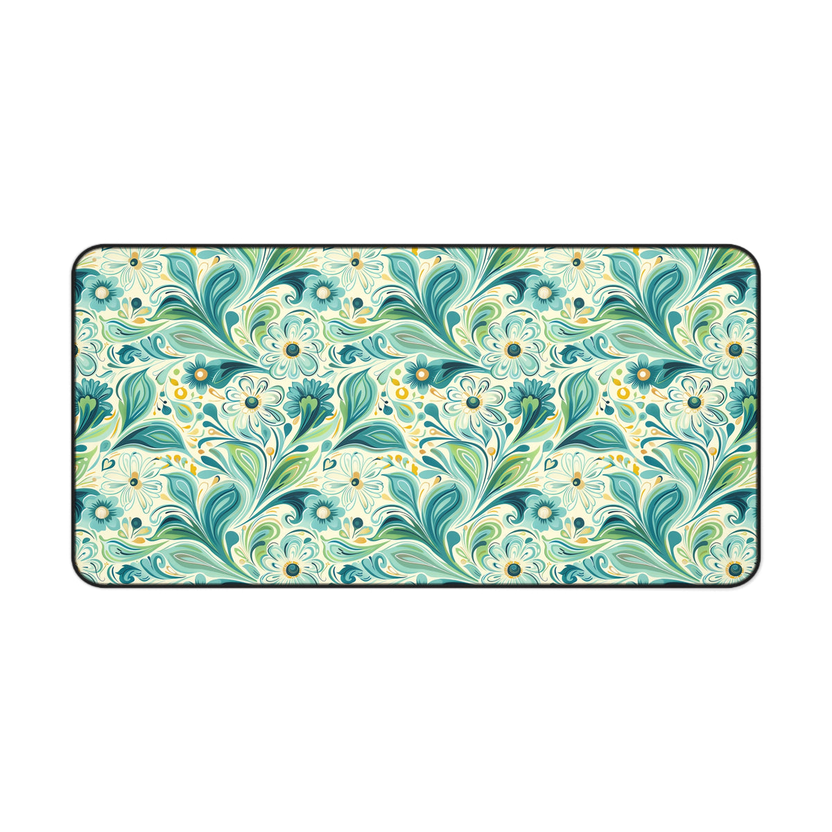 Whimsical Teal Floral Garden Desk Mat (Desk Pad) - Let Your Desk Bloom with Whimsy! Available in 3 sizes.