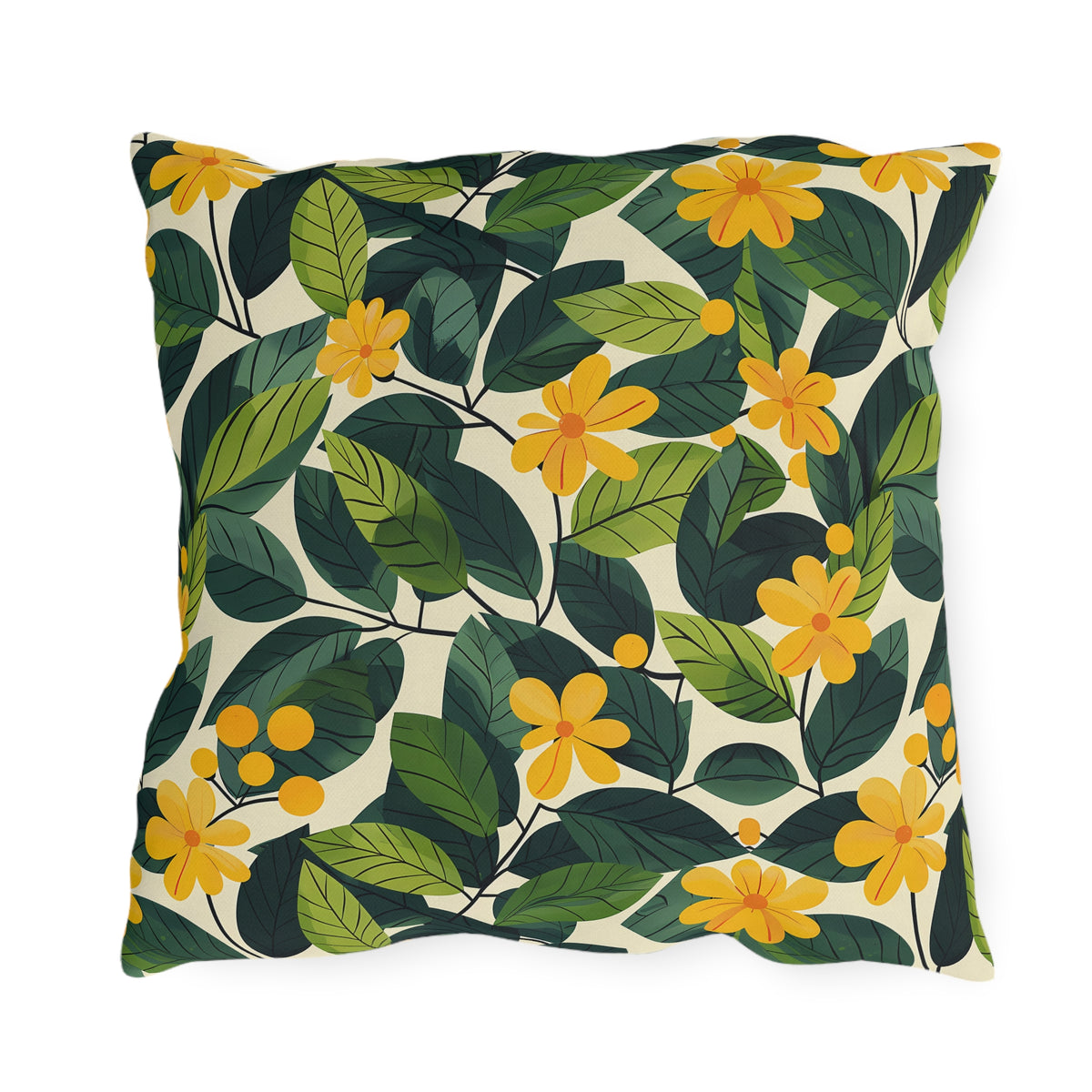 Sunshine Vines Square Outdoor Pillow - Spun Polyester - Double-Sided Print - UV-Resistant - Water-Resistant - Available in 3 sizes.
