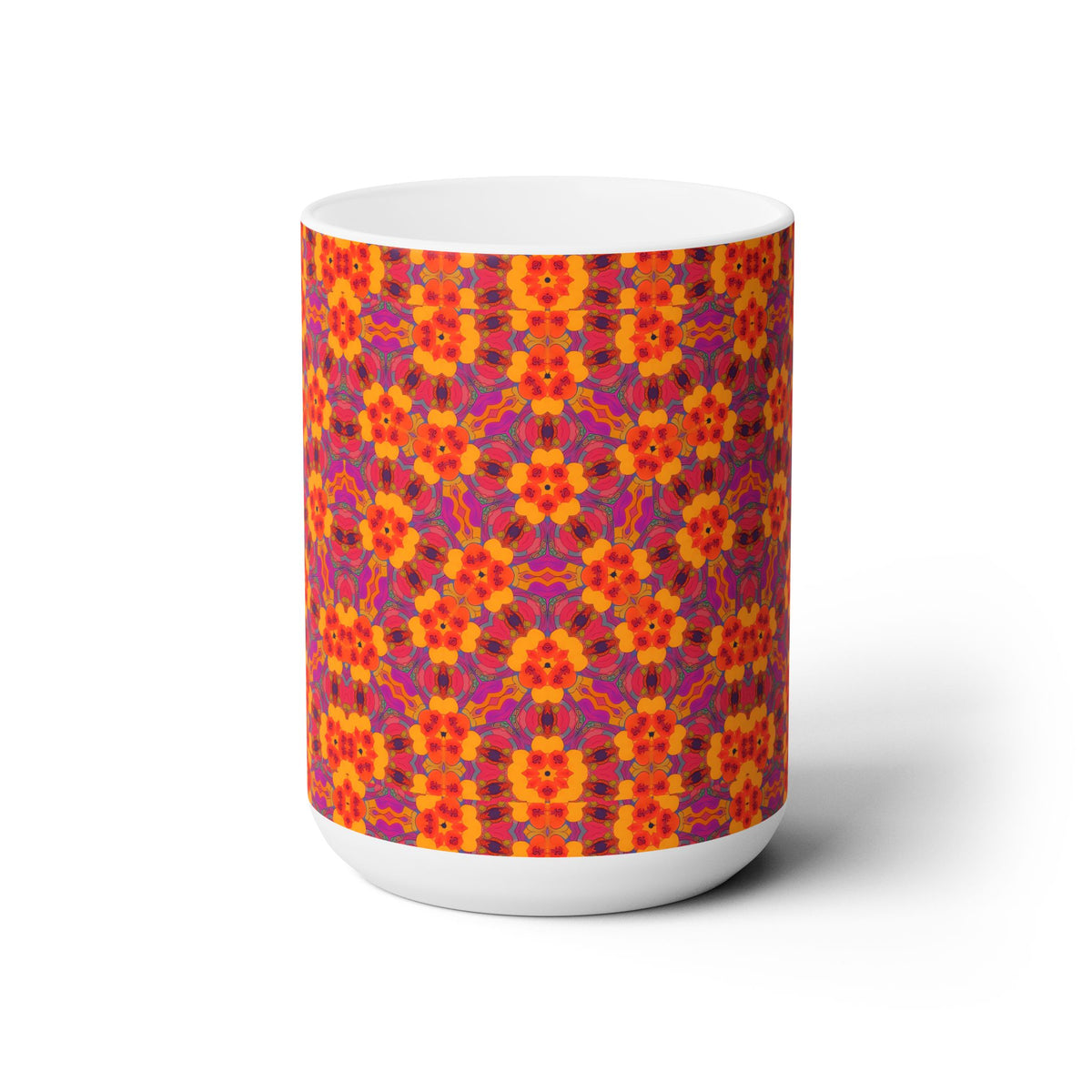 Kaleidoscope Blossom Charm Ceramic Mug - 15 oz - Art on Every Side, Morning Approved.