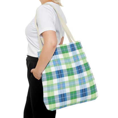 Spring Mist Plaid Tote Bag - Tote Your Essentials in Style - Fresh Plaid for Bright Days! Available in 3 sizes.