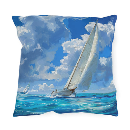 Ocean Breeze Sailing Square Outdoor Pillow - Spun Polyester - Double-Sided Print - UV-Resistant - Water-Resistant - Available in 3 sizes.