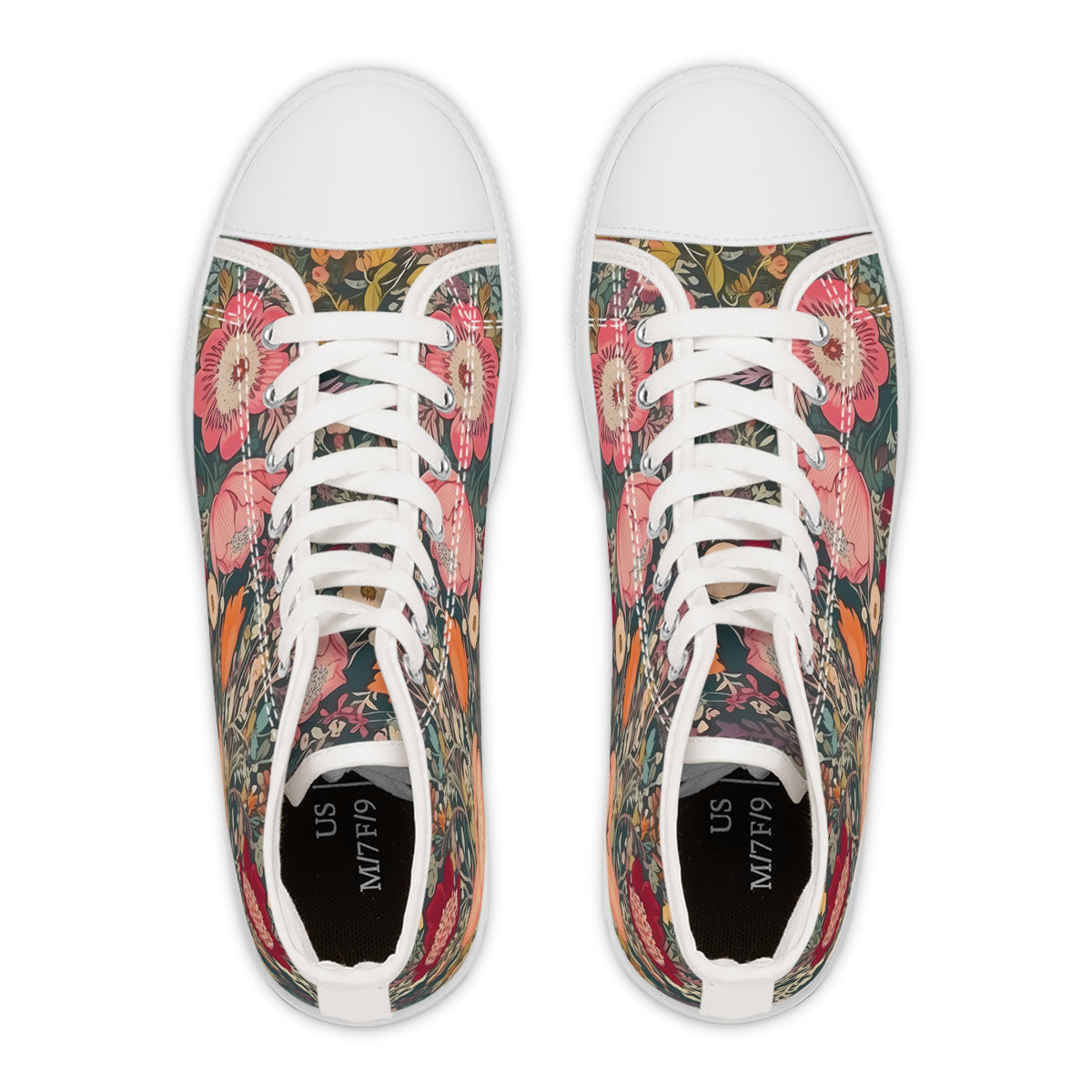 Renaissance Bloom Ladies' High Top Sneakers - Vintage Vibes, Modern Strides - Floral Elegance in Every Step!