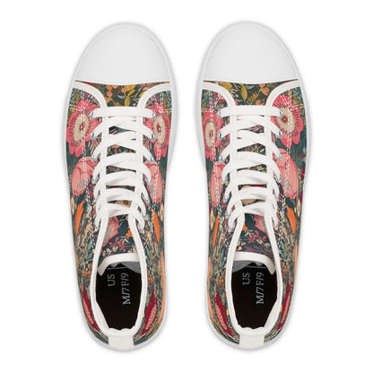 Renaissance Bloom Ladies' High Top Sneakers - Vintage Vibes, Modern Strides - Floral Elegance in Every Step!