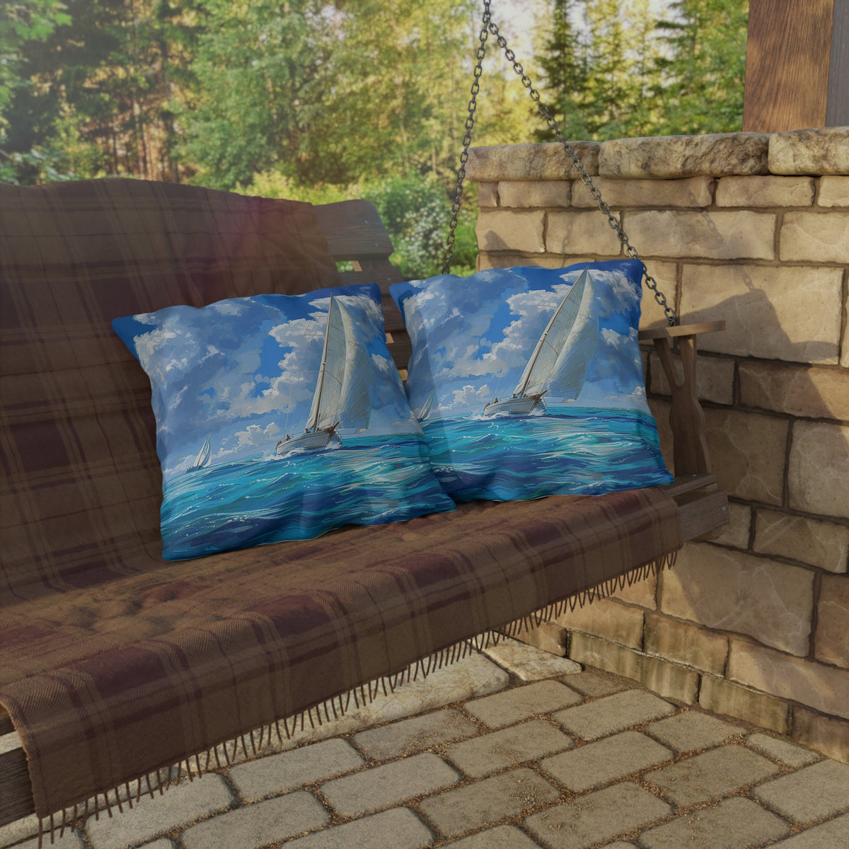 Ocean Breeze Sailing Square Outdoor Pillow - Spun Polyester - Double-Sided Print - UV-Resistant - Water-Resistant - Available in 3 sizes.