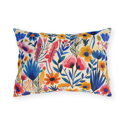 Happy Heartfelt Blooms Outdoor Lumbar Pillow - Spun Polyester - Double-Sided Print - UV-Resistant - Water-Resistant - Lumbar size: 20" x 14"