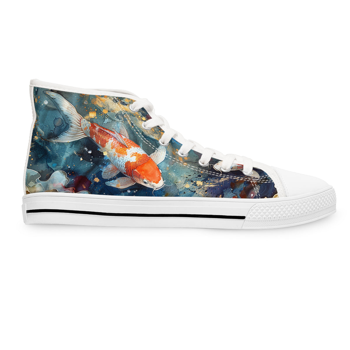 Serene Koi Pond Ladies' High Top Sneakers - Step into Calm – Where Art and Serenity Flow Together!