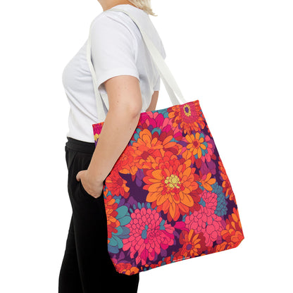 On Fire Flower Power Tote Bag - Bring Electrifying 60s Groovy Flowers on Your Next Adventure! Available in 3 sizes.