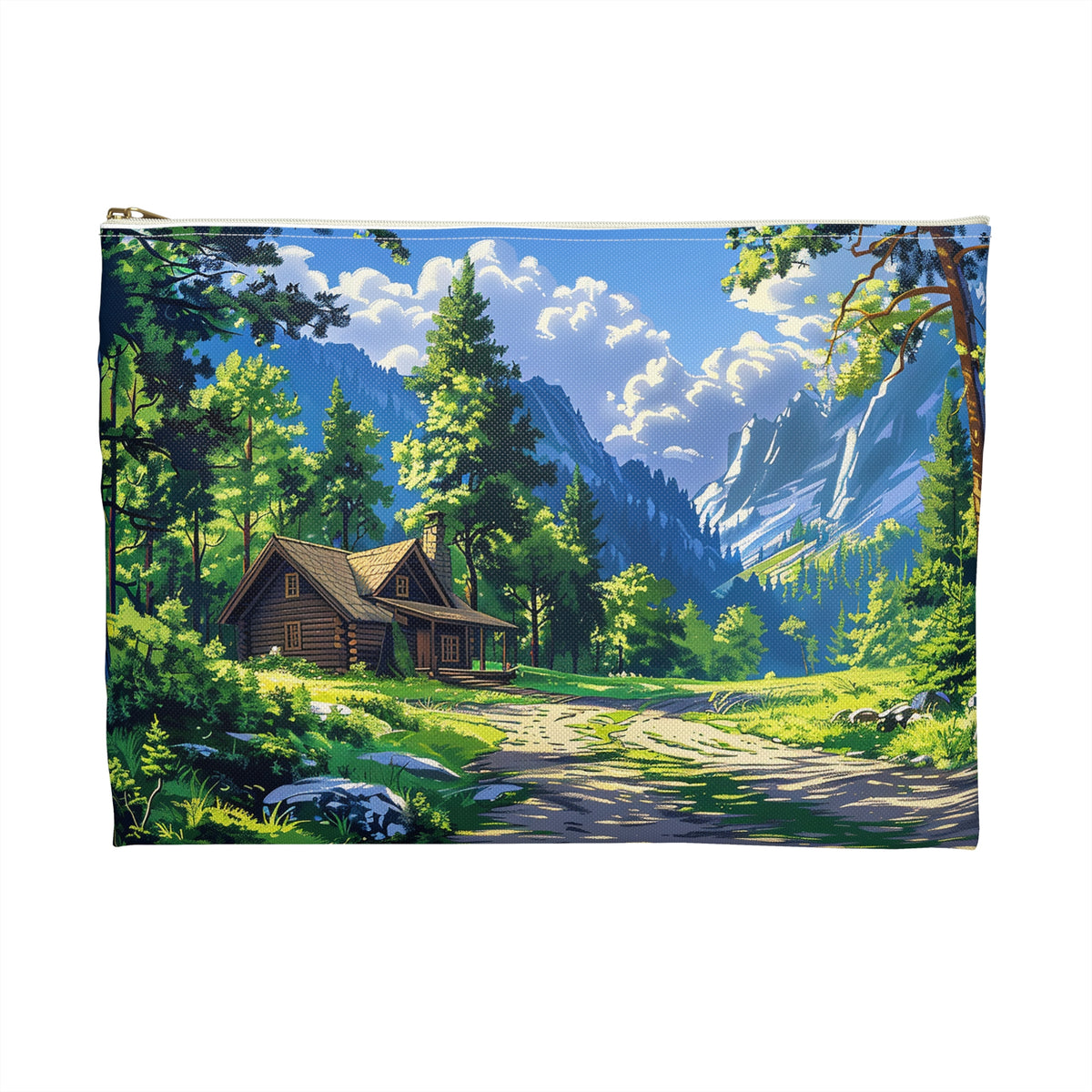 Dreams of a High Mountain Log Cabin Accessory Pouch - Escape to the Wilderness, One Adventure at a Time! Available in 2 sizes.