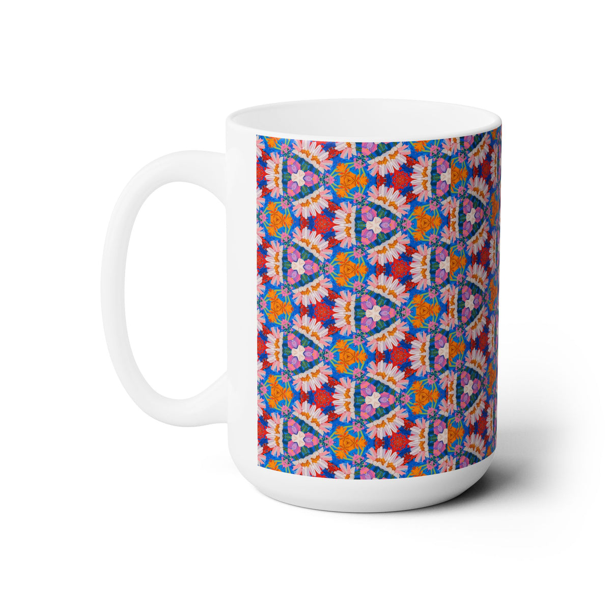 Geometric Blossom Ceramic Mug - 15 oz - Art on Every Side, Morning Approved.