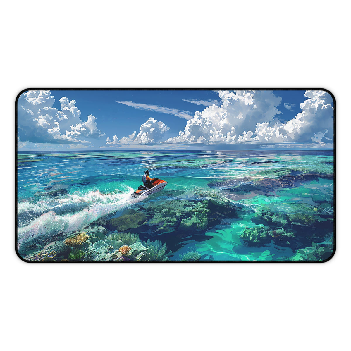 Jet Ski Tropical Paradise Desk Mat (Desk Pad) - Surf Your Workspace! Tropical Vibes for Your Daily Dive! Available in 3 sizes!