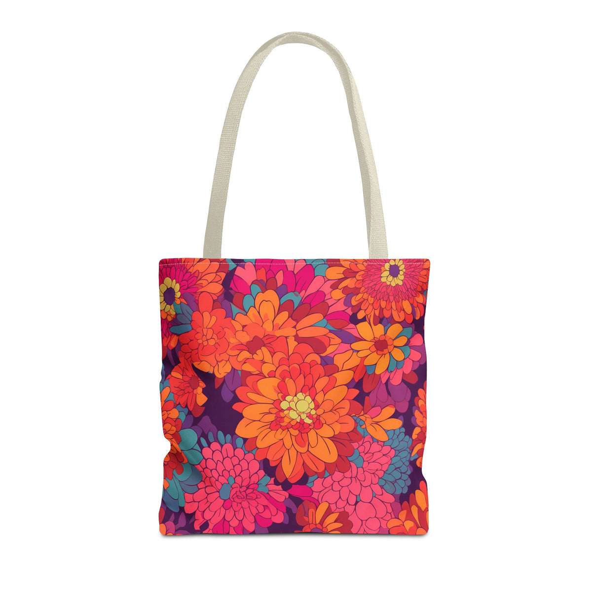 On Fire Flower Power Tote Bag - Bring Electrifying 60s Groovy Flowers on Your Next Adventure! Available in 3 sizes.