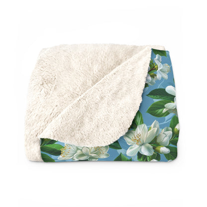 Jasmine Whisper Sherpa Fleece Blanket - Wrap Yourself in Floral Serenity - Softness and Style in Every Thread! Available in 2 sizes.
