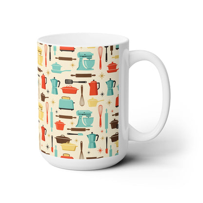 Midcentury Kitchen Tools Ceramic Mug - 15 oz - Art on Every Side, Morning Approved.
