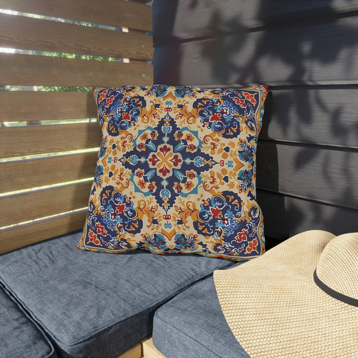 Moorish Elegance Square Outdoor Pillow - Spun Polyester - Double-Sided Print - UV-Resistant - Water-Resistant - Available in 3 sizes.