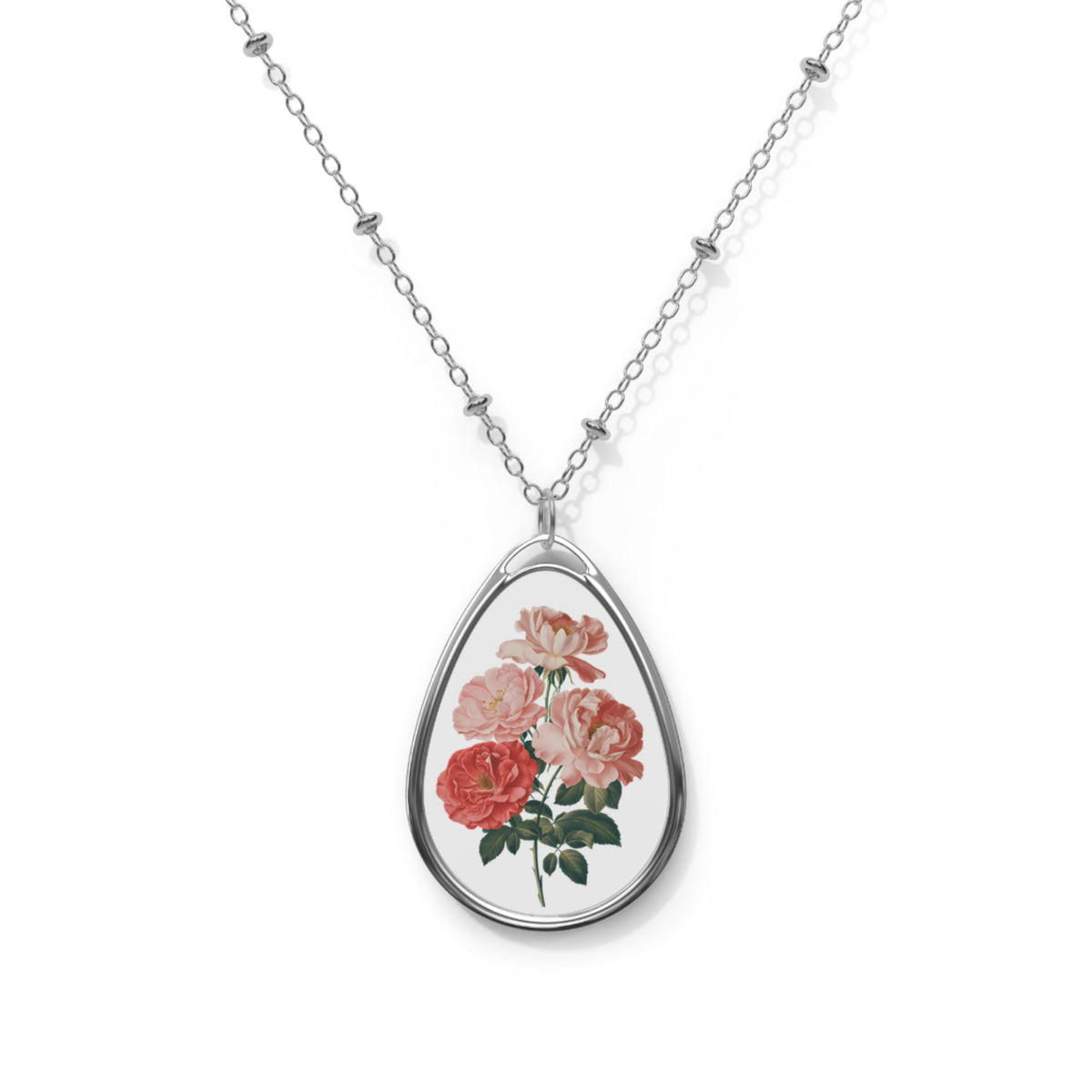 June Birth Month Flower - Roses Oval Pendant Necklace - Bloom with Elegance: Celebrate June with Roses!