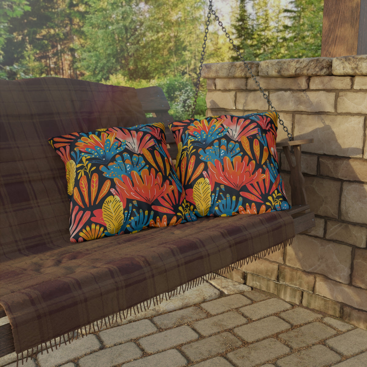 Coral Plume Square Outdoor Pillow - Spun Polyester - Double-Sided Print - UV-Resistant - Water-Resistant - Available in 3 sizes.