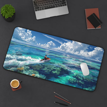 Jet Ski Tropical Paradise Desk Mat (Desk Pad) - Surf Your Workspace! Tropical Vibes for Your Daily Dive! Available in 3 sizes!