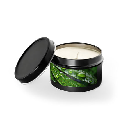 Tranquility Palm Tin Candle. Serenity in Every Spark - Embrace Nature's Calm. Available in 2 sizes, 3 finishes, and 5 scents.