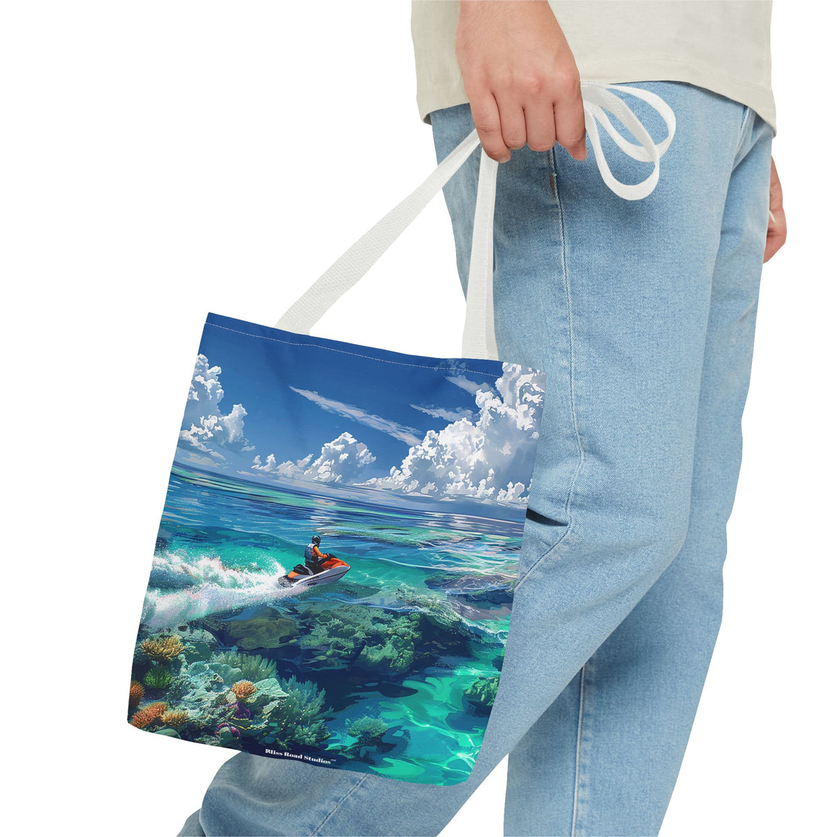 Jet Ski Tropical Paradise Tote Bag - Carry the Coastline - Where Adventure Meets Accessories! Available in 3 sizes.
