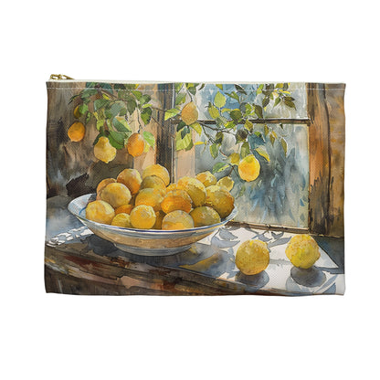 Morning Light on Lemons Accessory Pouch - Bring a Slice of Sun-Kissed Serenity to Your Day! Available in 2 sizes.