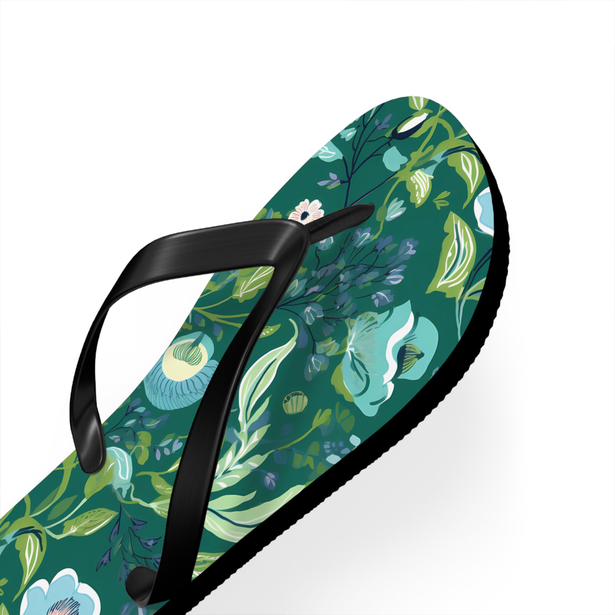 Serene Green Floral Flip Flops. 5/8" Thick Comfortable Summer Beach Footwear or Winter Gym/Sauna Footwear for Men and Women.