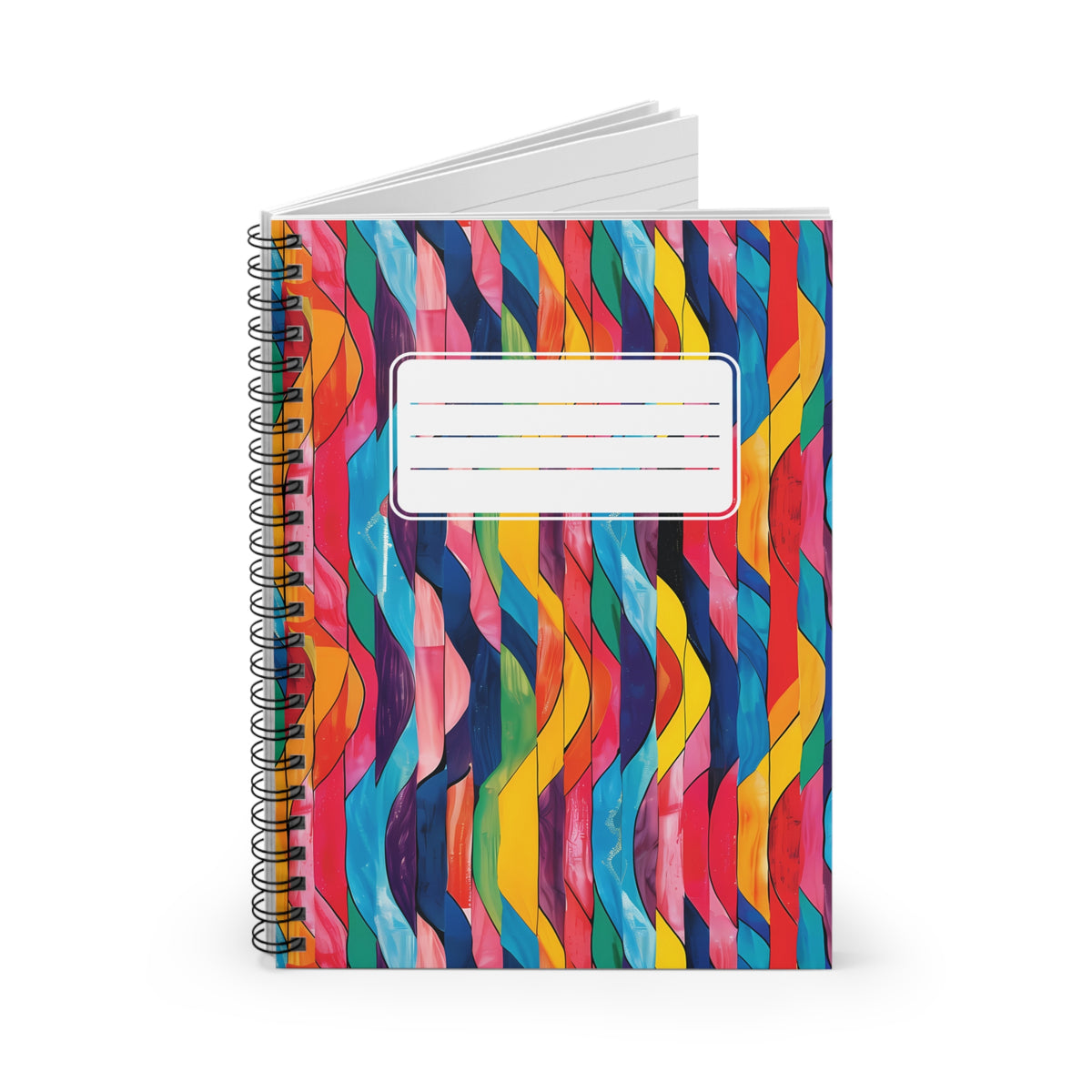 Retro Ripples with Label Chic Spiral Notebook - Ruled Line - Catch the Wave: A Groovy Fusion of 70s Charm and Modern Vibes!"