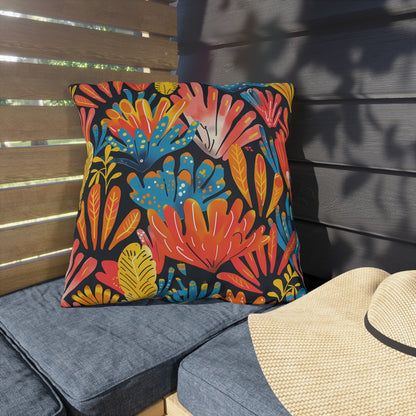 Coral Plume Square Outdoor Pillow - Spun Polyester - Double-Sided Print - UV-Resistant - Water-Resistant - Available in 3 sizes.