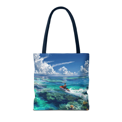 Jet Ski Tropical Paradise Tote Bag - Carry the Coastline - Where Adventure Meets Accessories! Available in 3 sizes.