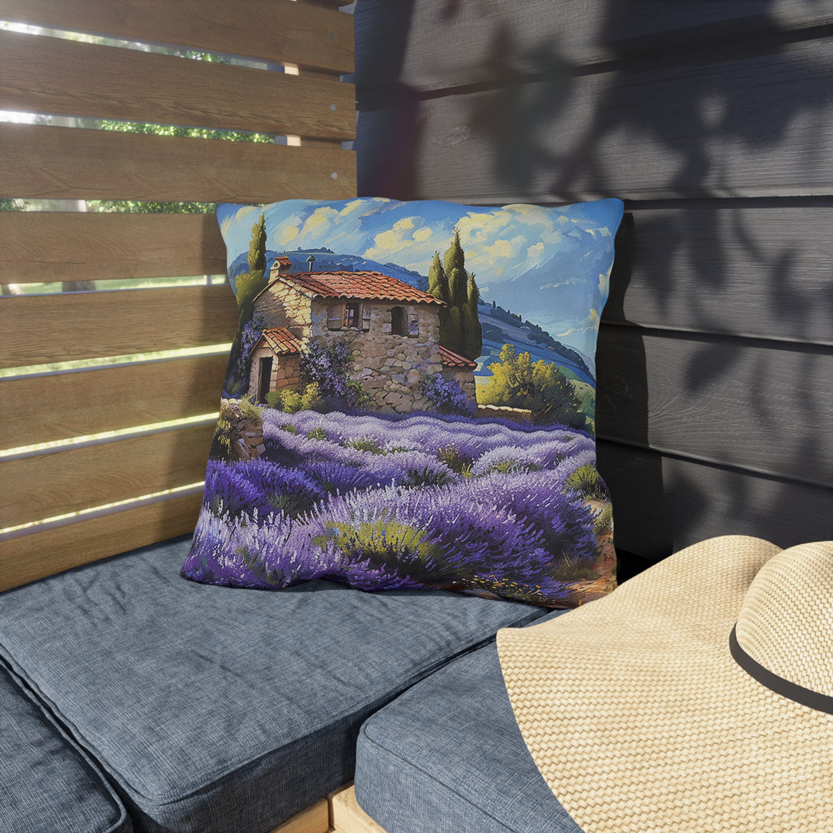 Tuscan Lavender Dreams Square Outdoor Pillow - Spun Polyester - Double-Sided Print - UV-Resistant - Water-Resistant - Available in 3 sizes.