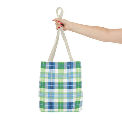 Spring Mist Plaid Tote Bag - Tote Your Essentials in Style - Fresh Plaid for Bright Days! Available in 3 sizes.