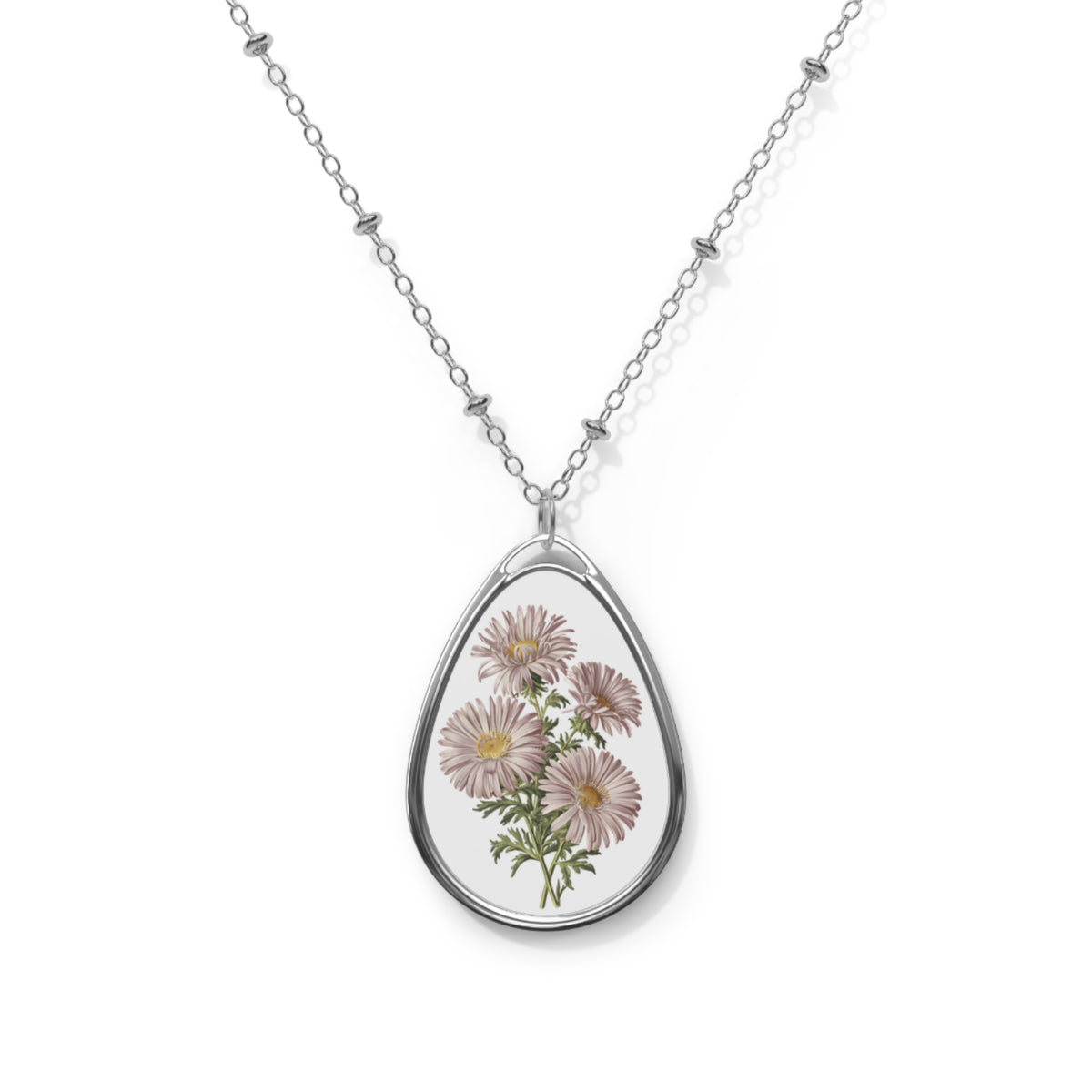 September Birth Month Flower - Aster Oval Pendant Necklace - Embrace Elegance and Wisdom with September's Aster Bloom!